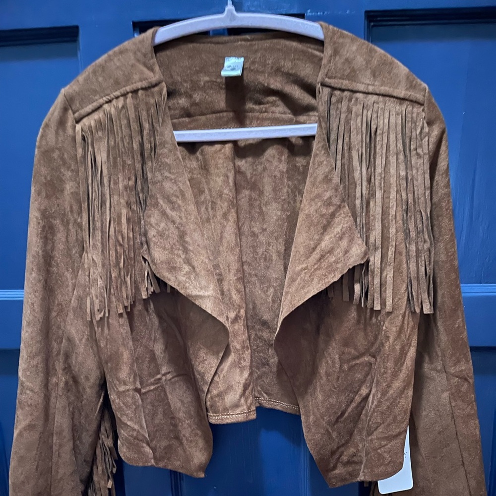 Brown Teddy Jacket with Fringe Details